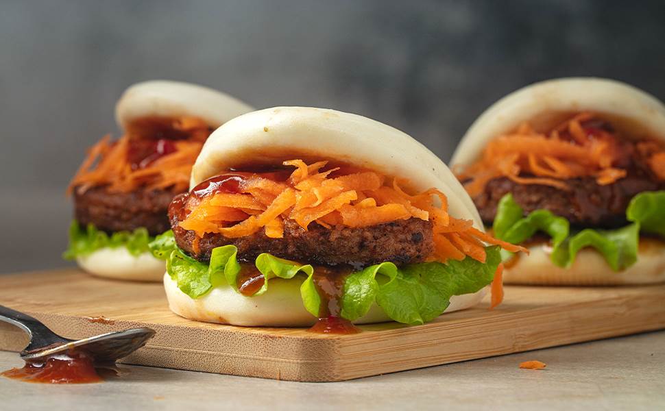 Grillade vegoburgare i Bao Bun